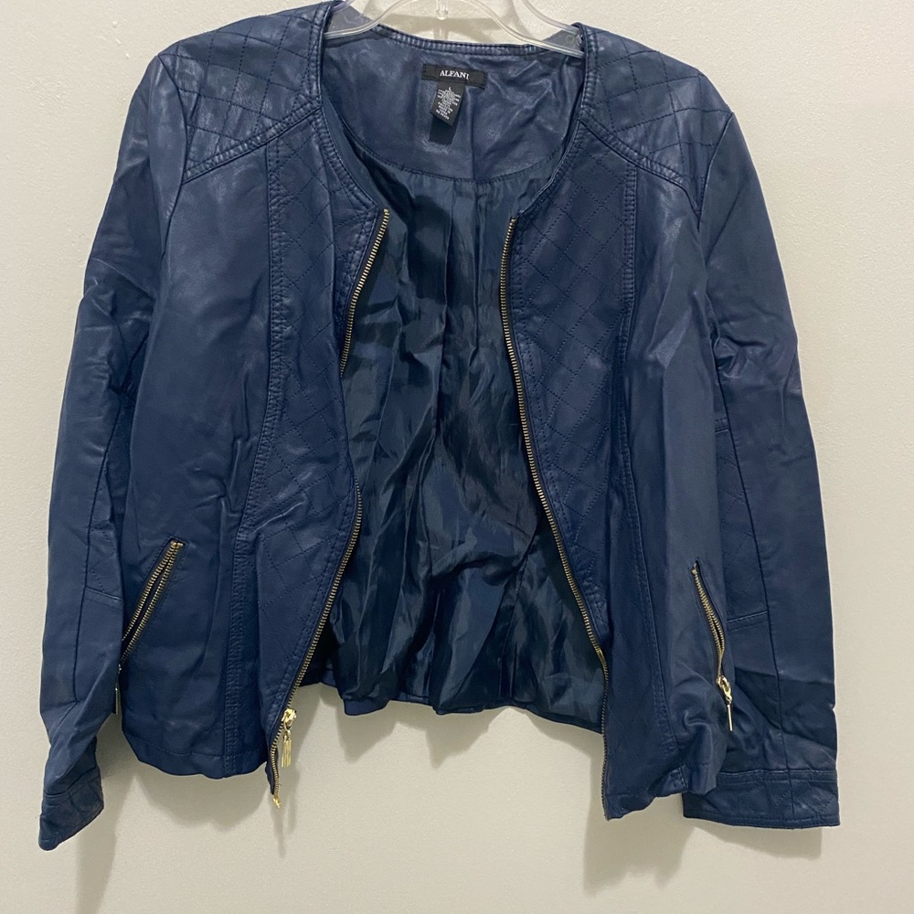 Alfani Women's Navy Leather Jacket